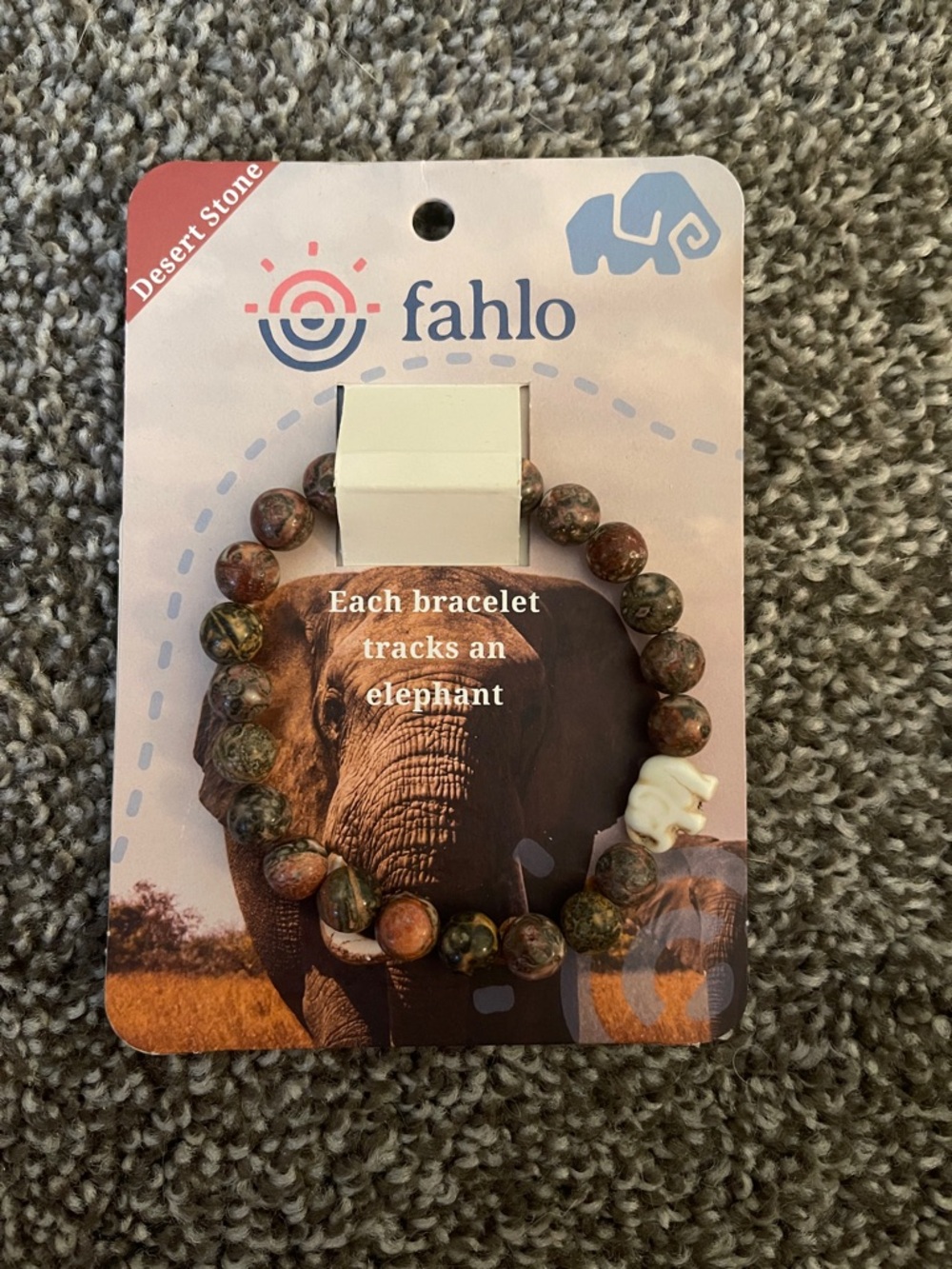 Fahlo Desert Stone Elephant Beaded Bracelet - Brown & Cream